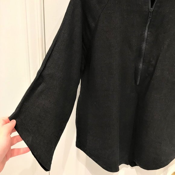 French Connection Women Black Zipper Neck 100% Linen Tunic Size M Made in UK - Picture 3 of 7